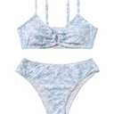 COZYEASE Girls’ 2 Piece Ditsy Floral Print Knot Front Ruched Triangle Bikini Swimsuit 12Y