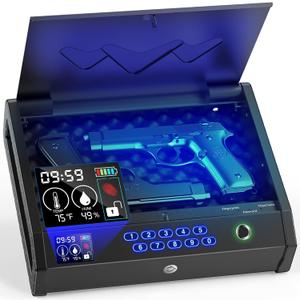 HOLEWOR Gun Safe, Biometric Gun Safes for Pistols with LCD Display of Temperature Humidity, Fingerprint Quick Access Pistol Safe Solid Handgun Safe