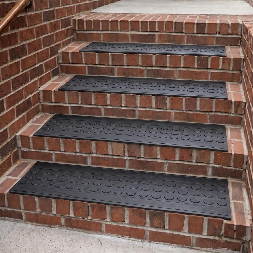 Ottomanson Outdoor Rubber Stair Treads Coin Heavy-Duty Non-Slip Stair Mats Best Grip on Concrete, Brick & Textured Step Fastening Recommended for Wooden & RV Steps, Pack of 5