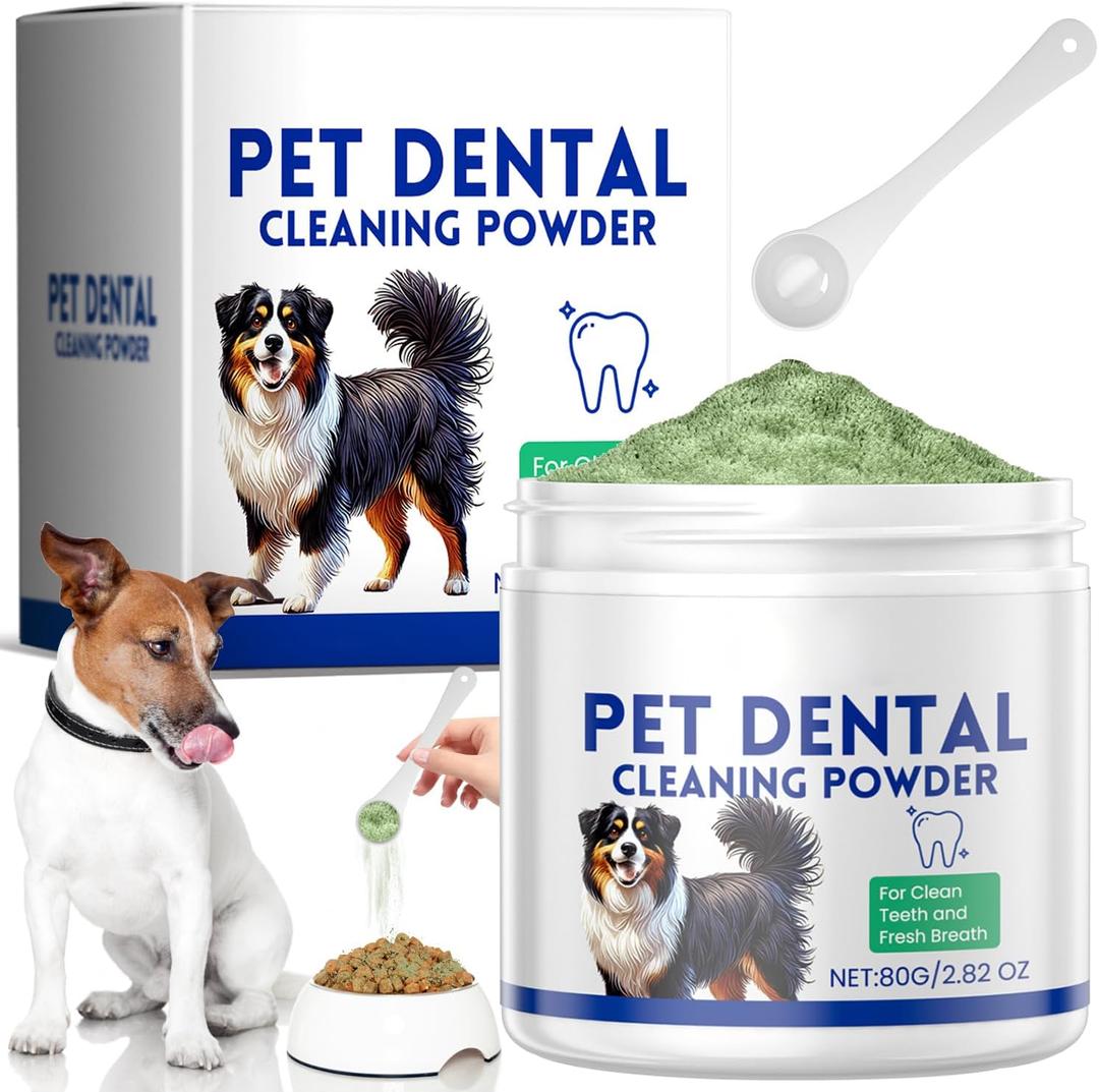 Mimo Style Dog Dental Powder, Dog Teeth Cleaning Powder, Targets Tartar & Reduces Plaque & Bad Breath - Teeth Cleaning Made Easy Eliminate - Meat-Flavored Formulated