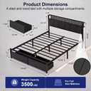 Full Size Bed Frame with 2 Drawers, Platform Bed with LED Lights & Charging Station, Upholstered Headboard with Storage Shelve, Noise Free, Metal Slats Support, No Box Spring Needed