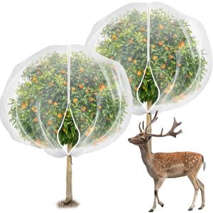 2PCS 7.8 x 7.8ft Large Fruits Tree Netting Cover with Zipper and Drawstring,Garden Insect Netting Plant Cover Transparent Bird Plant Barrier Flower Fruits Mesh Screen for Preventing Deer Squirrel Bug