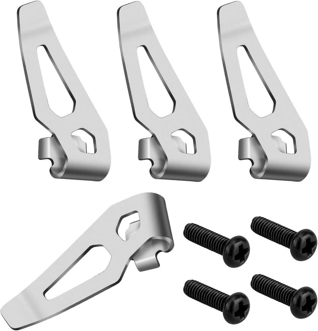 4-Pack Stainless Steel Belt Clip Hook Kit for 12V Cordless Tools, Tool Belt Hanger with Screws, Compatible with M12 Series Tools for Compact Drills & Impact Drivers