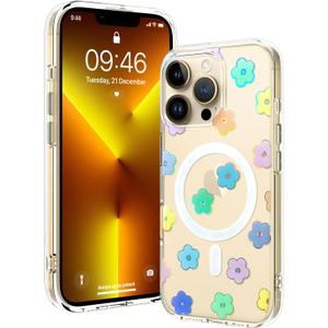 OOK Magnetic for iPhone 13 Pro Max Case [Compatible with Magsafe] Glitter Flowers Floral Design Plating Bling Clear Case Hard Back for iPhone 13 Pro Max Phone Case, Glitter Flower (6.7")