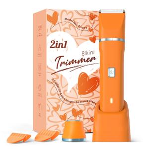 Facial Hair Removal for Women - Waterproof 2 in1 Rechargeable Eyebrow Facial Trimmer and Bikini Trimmer for Women, Painless Face Electric Razor/Shaver for Lip, Arms, Face, Peach Fuzz