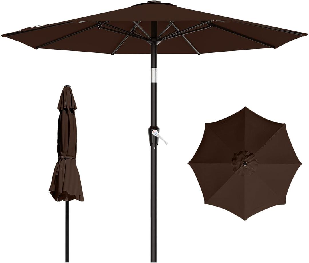 AreShark 9 FT Patio Umbrella for Outdoor, Outdoor Table Umbrella with Push Button Tilt and Crank, Outdoor Patio Umbrellas with 8 Sturdy Ribs for Market, Garden, Pool (Brown)