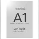 Homeforia A1 Poster Frame Silver, High End Metal A1 Large Picture Frame Silver with Mat A2 for Photo, 23.4x33.1 Frames Matted to 16.5x23.4 Print, 23.4 by 33.1 Frame, Tempered Glass, Wall Kit, Set of 1