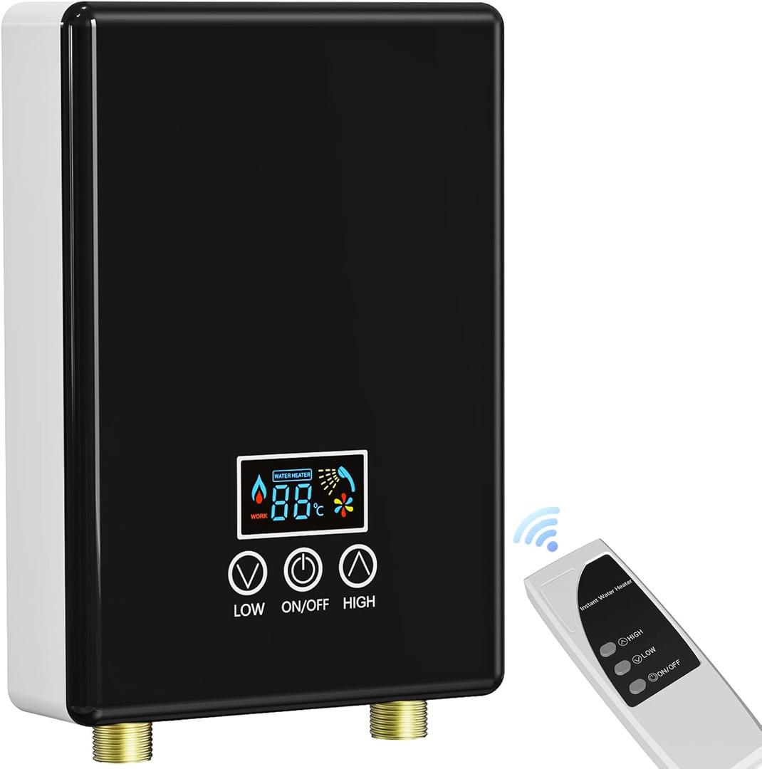 Tankless Electric Water Heater,110V 5500W Under Sink Instant Water Heater with Digital Display Touch Screen&Remote Control On-Demand for Point Of Use for Kitchen,Laundry,RVs (White)