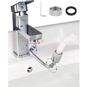 Hibbent 1080 Rotatable Faucet Extender, Swivel Faucet Aerator, Metal Faucet Attachment Dual Function Kitchen Bathroom Sink Sprayer Attachment for Gargle/Eye/Face Washing 15/16'' Male Thread