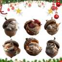 6Pcs Forest Animal Acorn Ornaments, Cozy Forest Christmas Ornaments, Pine Cone Animal Christmas Tree Hangning Ornaments, 2D Acrylic Christmas Decorations for Home Decor