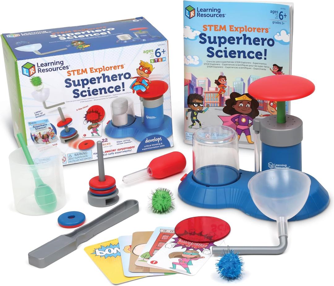 Learning Resources STEM Explorers Superhero Science!, Critical Thinking, Experiments for Kids, Magnets for Boys and Girls, Ages 6+,21 Pieces