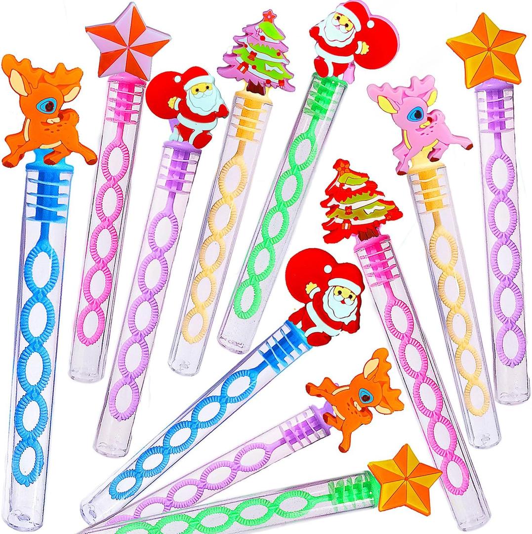24 Packs Mini Bulk Christmas Santa Claus Tree Deer Snowman Snowflake Theme Bubble Wands for Party Supplies