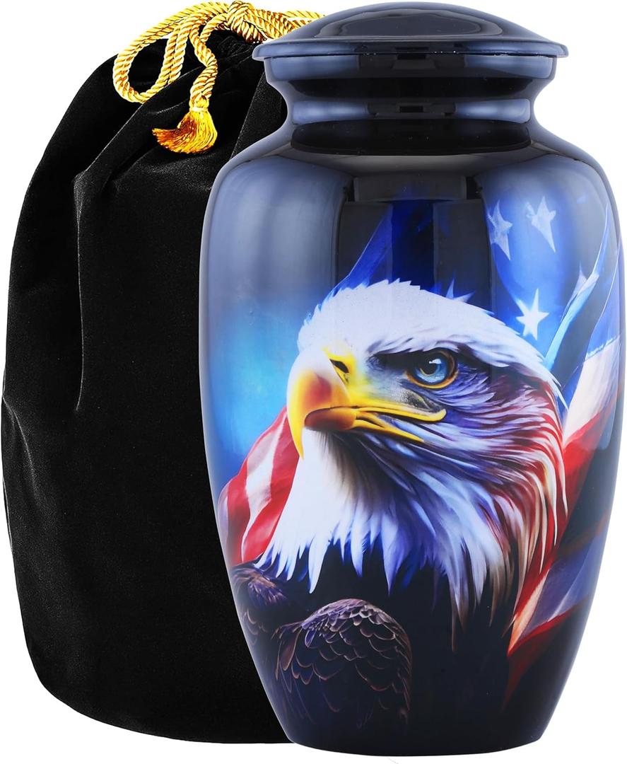 Cremation Urn for Human Ashes Adult Large Eagle Funeral Urn for Ashes, Memorial Urn for Men & Women, 200 Cubic Inch Decorative Burial Urn with Velvet Bag (Non-Customize, Adult)