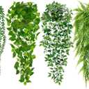 Palonu Artificial Hanging Plants for Shelf, 4 Pack Fake Potted Greenery Plant Faux Mandala Vine, String of Pearls, Ivy Vine,Persian Grass Fern in Pot for Desk Home Bathroom Farmhouse Room Table Decor