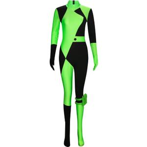 Materuis Shego Costume Bodysuit Female Kim Possible Cosplay Outfits Zipper Halloween Elastic Spandex Jumpsuit Adult Size (Small)
