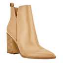 Juliet Holy Women's V Cut Ankle Boots Pointed Toe Stacked Chunky Heel Side Zipper Leather Cutout Western Booties, Beige, Size 9