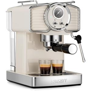 SUMSATY Espresso Machine 20 Bar, Professional Espresso Maker with Milk Frother Steamer Wand, Retro Coffee Maker Cappuccino & Latte Machine for Home, 1.8L Removable Water Tank, Off-white