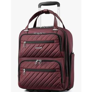 LUGGEX Underseat Carry On Luggage with Wheels, Stylish Lightweight Under Seat Luggage, Soft Sided Personal Item Suitcase for Short Trip (Dark Scarlet, 16 Inch)