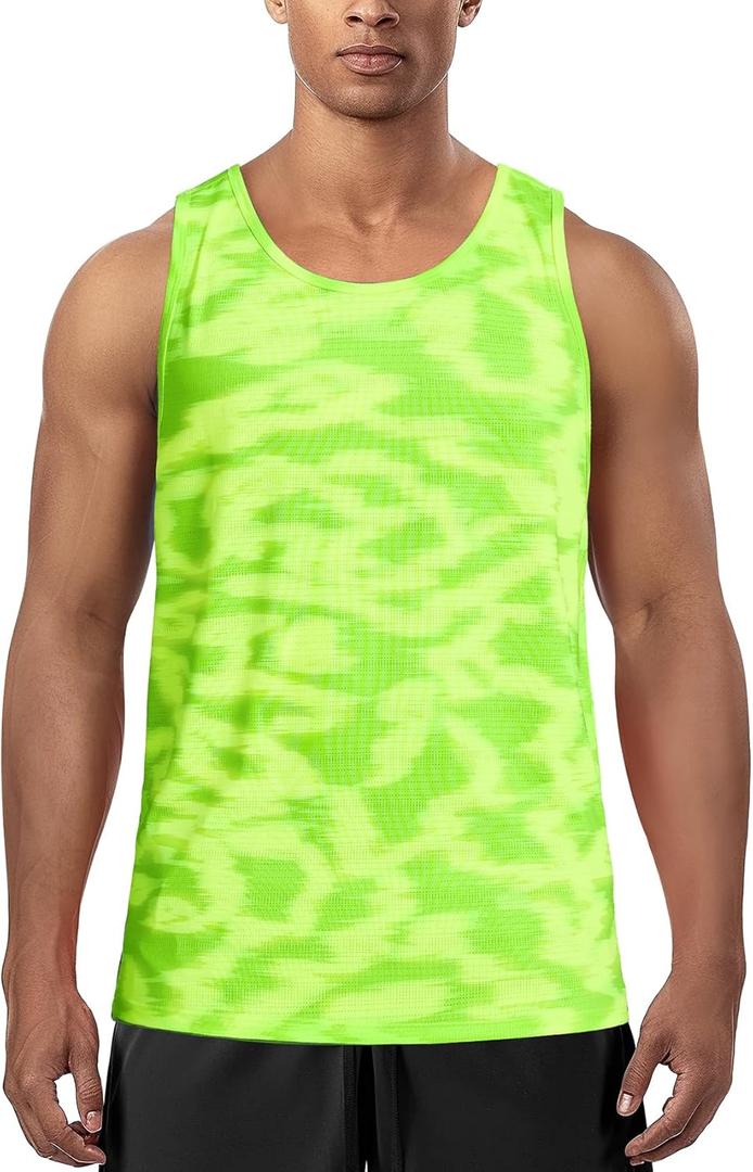 Zengjo Mens Tank Tops Workout Sleeveless Shirts Quick Dry Running Gym Mesh Muscle Tanks (Medium, Neon Green)