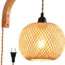 Plug in Wall Sconce,Farmhouse Wicker Wall Lamp Plug in, Hand Woven Rattan Wall Light Farmhouse Rustic Boho Sconces Wall Lighting for Living Room Bedroom (1 PACK, Bamboo)