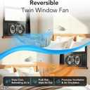 Comfort Zone Window Fan for Bedroom, 9 inch 3 Speed Dual Fans with Auto-Locking Expanders, Window Exhaust Fan, Removeable Bug Screen, Black