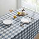 Softalker Checkered Tablecloth Rectangle, Outdoor Linen Cotton Gingham Table Cloth with Tassel, Heavy Duty Wrinkle Free Buffalo Plaid Table Cover for Kitchen Dining Summer Party - 55 x 120 Inch, Blue