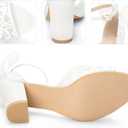 Perphy Lace Open Toe Bow Ankle Strap Block Heel Sandals for Women (8, White)