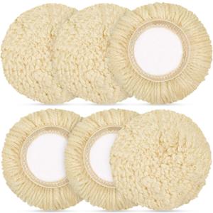 Tallew 6 Pcs 3 Inch Wool Polishing Pad Hook Loop Buffing Pad for Drill Curved Edge Compound Cutting Tool Drill Polisher Attachment Wheel Polish Kit Car Body Repair Buffing