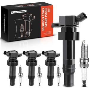 A-Premium Set of 4 Ignition Coil Pack and Iridium Spark Plugs Compatible with Hyundai Veloster 2012-2017, Accent & Kia Rio Soul 2012-2019, 1.6L Naturally Aspirated