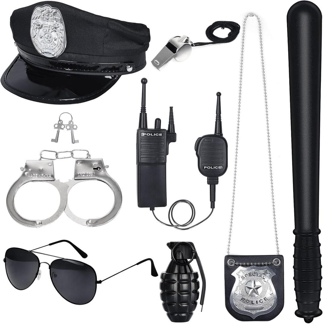 quescu Police Accessory Role Play Set For Kids,8PCS Police Costume Gear With Police Hat,Toy Handcuffs for Halloween Accessories quescu Police Accessory Role Play Set For Kids,8PCS Police Costume Gear With Police Hat,Toy Handcuffs for Halloween Accessories