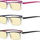 Eyekepper 3 Pack Yellow Tinted Filter Lens Classic Semi-Rim Reading Glasses Blue Light Blocking Computer Eyeglasses +1.25
