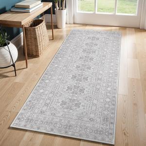 2x6' Runner Rug Kitchen Washable: Oriental Indoor Hallway Runners with Non Slip Backing Floor Mat for Entryway Door Low Pile Thin Carpet for Bedroom Bathroom Living Room Bedside Grey
