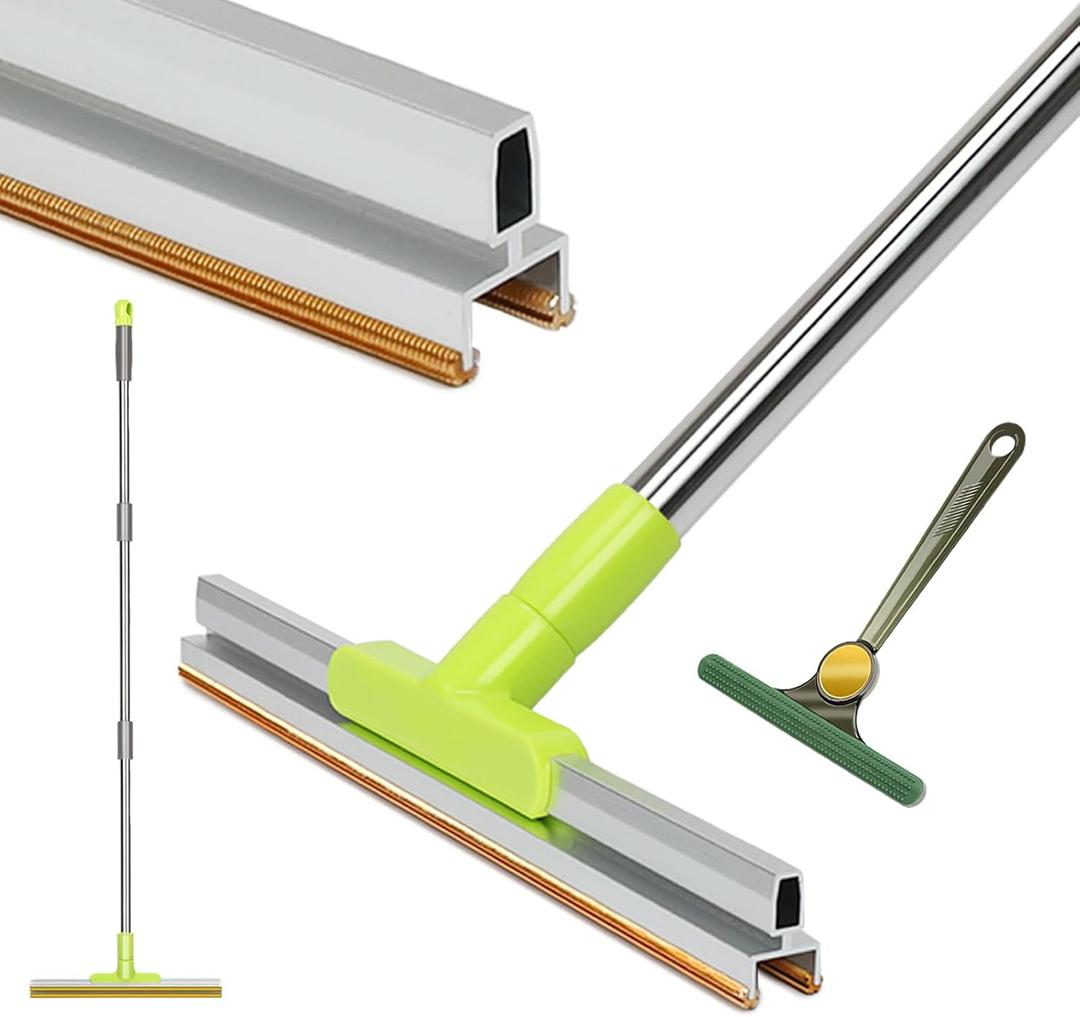 MAVRIZ Carpet Rake for Pet Hair Removal with Dual Copper Blades, 57" Long Handle Pet Hair Remover for Carpet, Cat Dog Hair Remover Carpet Scraper (Green)