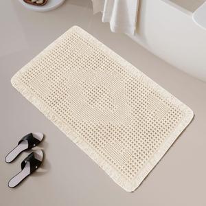 Non Slip Bath Mats for Bathroom Soft Absorbent Boho Bathroom Rugs with Tassels Waffle Bath Mat Machine Washable Ivory White, 1'6" x 3'