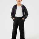 Haloumoning Boys School Uniform Chino Pants Kids Elastic Waist Pull on Twill Pants with Pockets, 27 (Black)