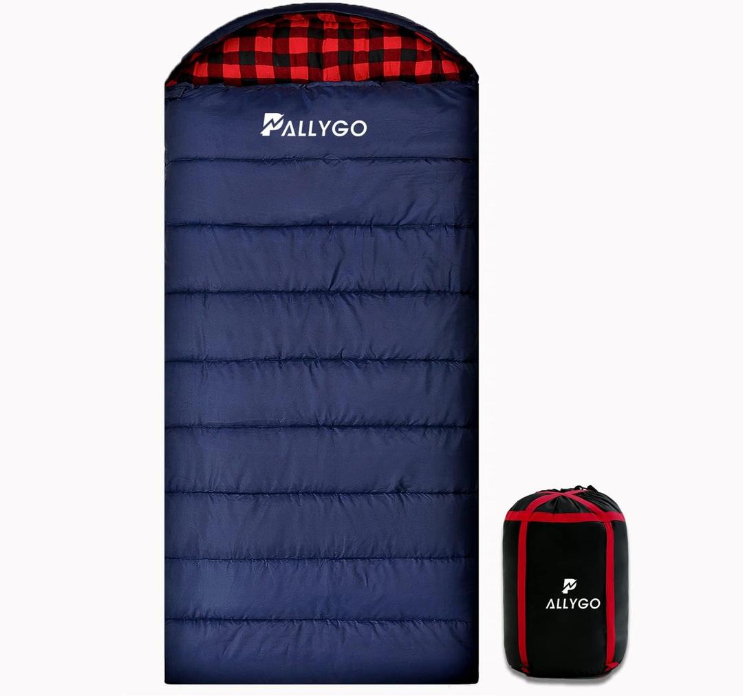 PALLYGO 0 Degree Sleeping Bag Cotton Flannel Sleeping Bags for Adults Cold Weather Camping Winter Zero Degree Warm Weather Big and Tall Right Zip