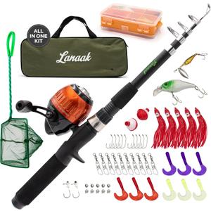Lanaak Kids Fishing Pole, Kids Portable Telescopic Fishing Rod Set, Tackle Box and Fishing Net Combo Kit, Kids Fishing Gear for Boys and Girls Age 5-10 and Youth