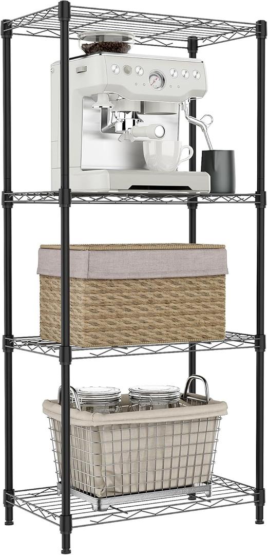 IZEUK 4 Tier Metal Wire Shelf Unit, Black Storage Rack Organizer for Kitchen, Bedroom, Living Room or Laundry Room, 17.7" W x 11.8" D x 41.9" H