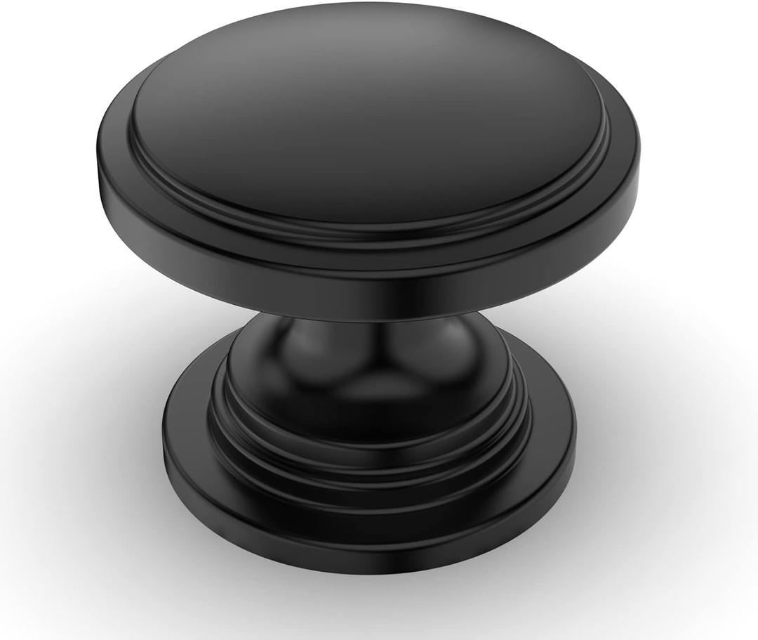 Amerdeco 10 Pack 1-1/4 inch Kitchen Cabinet Knobs Matte Black Cabinet Knobs Bedroom Dresser Drawer Knobs Single Hole Cabinet Handles