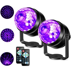 Litake UV Black Lights for Glow Party, 6W LED Disco Ball Strobe Lights for Dark Party Supplies, Sound Activated with Remote Control, Dj Light for Halloween Xmas Birthday Party Home Decorations, 2 Pack