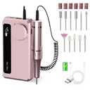 Rechargeable Nail Drill 45,000 RPM, Portable Electric Nail File for Acrylic Gel Polishing and Removal—Nail Dremel Tool for Women, Ideal for Home DIY or Salon, Pink