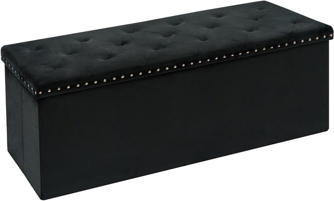 43.7 Inches Velvet Storage Ottoman Bench，Black, 43.7"D x 15.7"W x 15.7"H