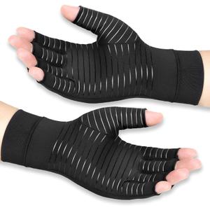 Copper Arthritis Compression Gloves Women Men Relieve Hand Pain Swelling and Carpal Tunnel Fingerless for Typing, Support for Joints, Large (Large (1 Pair), Black)