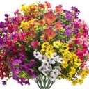 Grunyia Artificial Fake Flowers for Outdoor Decoration, 16 Bundles Faux Silk Colorful UV Resistant Realistic for Outside Porch Patio Home Yard Garden Planters Pots Window Box (Mix(6 Color))