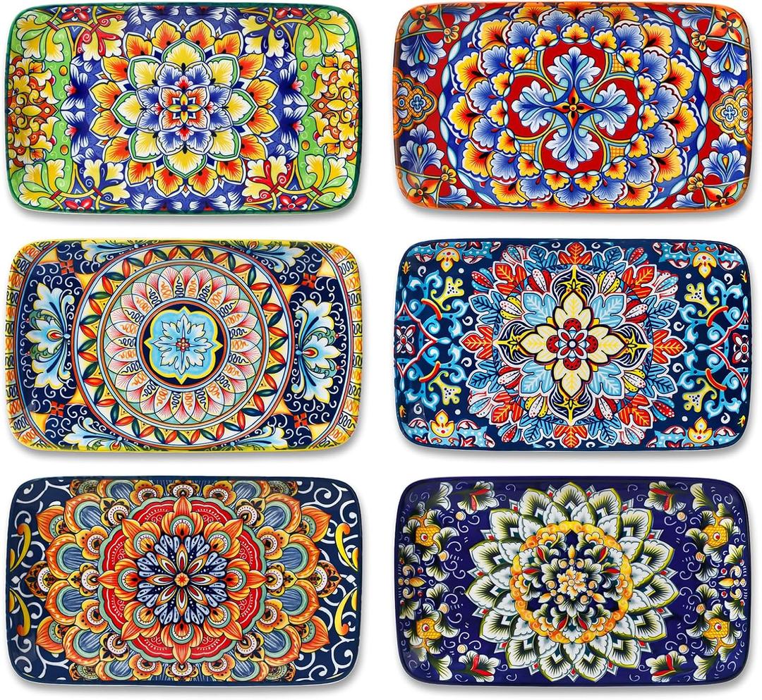 vancasso Simi 6-Piece Ceramic Salad Plates Set - 8.5 Inch, Rectangular Dessert Plates for Sushi, Appetizer, Cake - Microwave & Oven Safe, Porcelain Plates for Kitchen Decor
