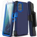 for Motorola Moto G 5G 2024 Case with Screen Protector, Belt Clip Holster Kickstand Rugged Full-Body Heavy Duty Protection Military Grade Shockproof Cell Phone Case (Dark Blue/Blue)