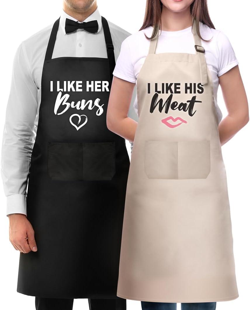 Funny Aprons for Couple,Couples Gifts,His and Her Christmas Valentines Anniversary Bridal Shower Gifts- 2 Piece Adjustable Kitchen Aprons Set