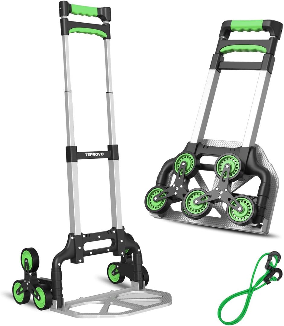 Teprovo Stair Climbing Hand Truck, Foldable Aluminum Lightweight Dolly Cart, 6-Wheel Stairs Climber Dolly 43.3 Handle, 176 lb Flat /110 lb Stair Load,Home & Warehouse No Assembly