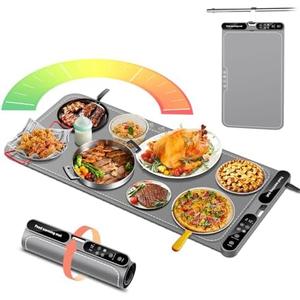 Warming Mat for Food Extra Large, Electric Warming Tray, 15"x31.5" Silicone Heating Mat with 7 Level Adjustable Temp and 8 Hours Timer, Food Warmer for Parties Buffet Home Travel, Dark Gray