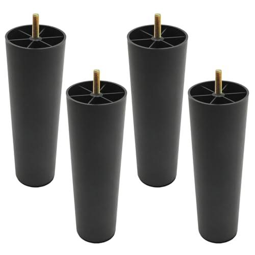 MDEOOSKY 3 Pcs 8 inch Round Plastic Furniture Legs, Tapered Couch Legs with M8 Hanger Bolts, Black Couch Legs for Chair Sofa Dresser Cabinet Loveseats Ottoman Bed
